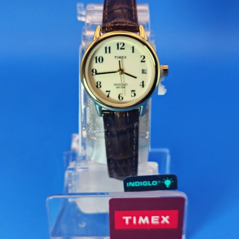 New! Vintage 2012 Timex Easy Reader Date 25mm Women's Quartz Watch Leather NOS‎